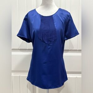 🆕 East 5th Womens Royal Blue Short Sleeve Blouse with Pleated Front Size XL